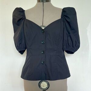 ASOS Black Puff Sleeve Sweetheart Button Front Blouse